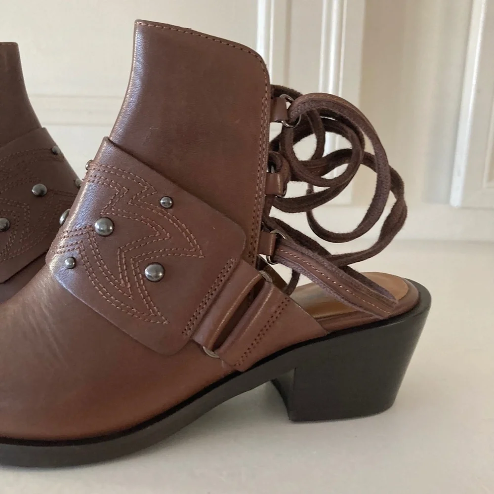 NWOT Free People Rory Studded Brown Leather Shoe Boots Sz 37.5 - Picture 3 of 9